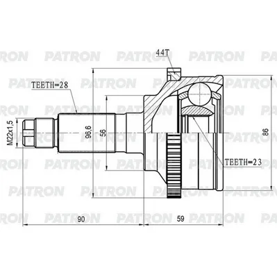 ШРУС наруж. 28x56x23 ABS:44T MAZDA 626 (GF/GW) 97-02 / PATRON PCV3850