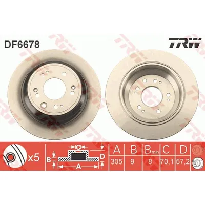 Диск тормозной задний HONDA ACCORD 08-> /D=305MM TRW DF6678