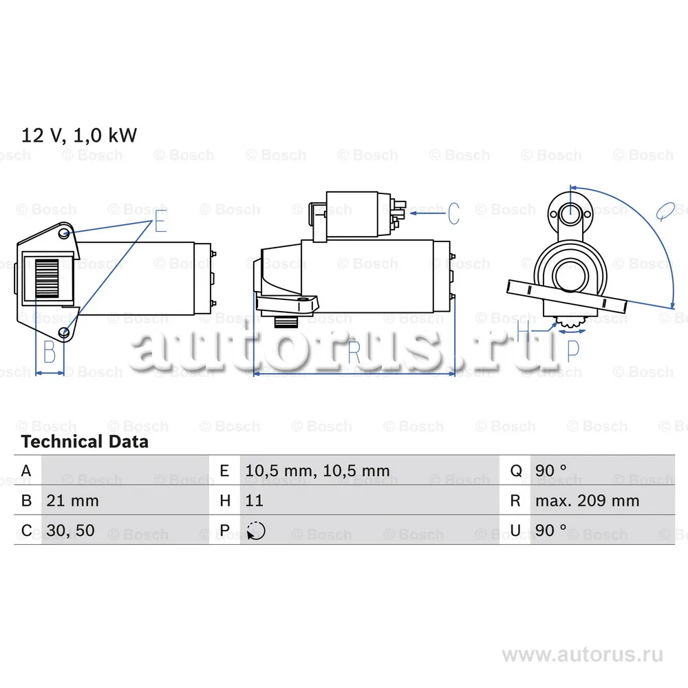 Стартер! 1.0Kw/ Mazda 3/5/6 1.8-2.0 04-13 BOSCH 0 986 023 610
