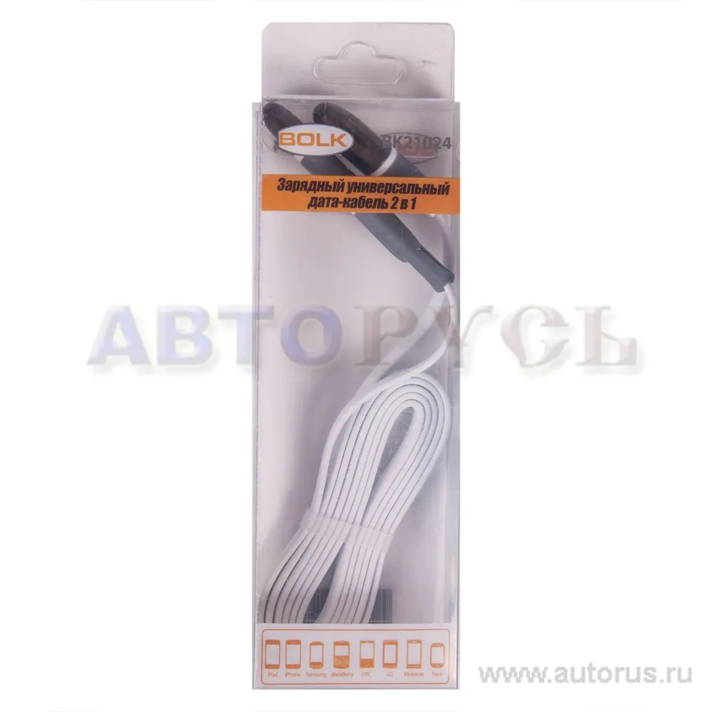 Дата-кабель зарядный 2 в 1 от USB Micro USB/iPhone-5/6 WHITE BOLK BK21024W