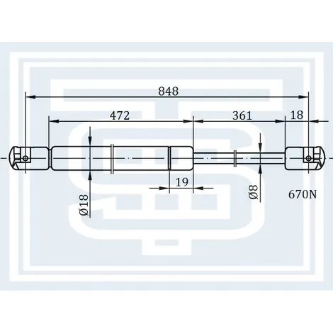 Амортизатор багажника FORD TRANSIT 01.2000-- L848mm / 670N STARKE 186-023