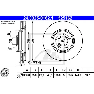 Диск тормозной передний FORD MONDEO IV/GALAXY II/S-MAX/KUGA 08-> ATE 24.0325-0162.1