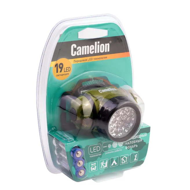 Фонарь налобн камуфляж, 19LED, 4 реж, 3XR03 в компл, пласт, блист Camelion LED5313-19F4ML