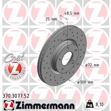 Диск тормозной передний перфорированный ZIMMERMANN 370.3077.52