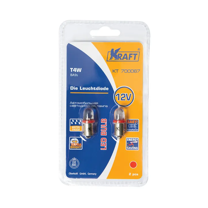 Лампа светодиодная 12V T4W 4W BA9s KRAFT 2 шт. картон KT700067