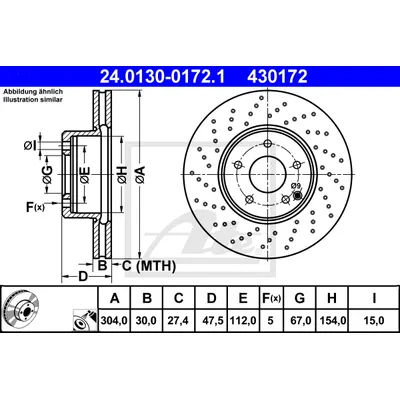 Диск тормозной передний MB W220 S350 4-MATIC (06.03-08.05) ATE 24.0130-0172.1