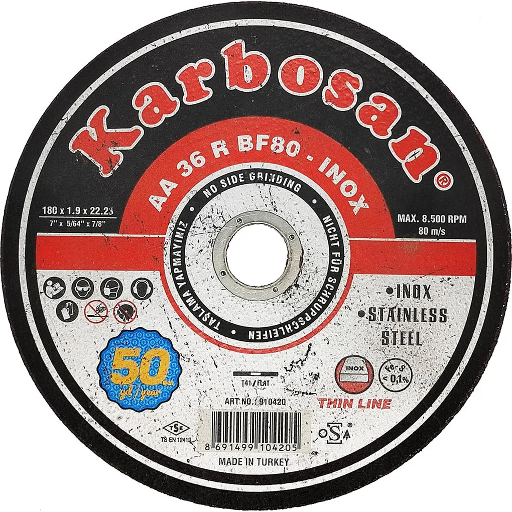 Диск отрезной по металлу Karbosan (180х1,9х22) Inox (Арт.910420) KARBOSAN KAR-910420