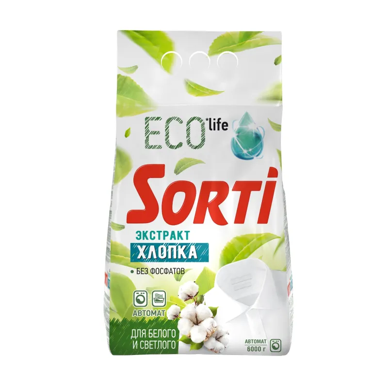 Порошок стиральный Sorti ECO Life Nature Soft Экстракт хлопка Автомат 6кг 1621276