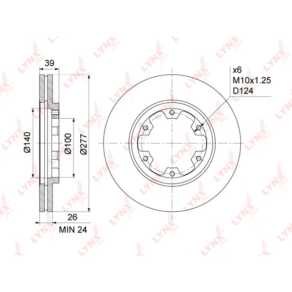 Диск тормозной передний (277X26) NISSAN PATHFINDER(R50) 2.4-3.2D 97-04 / LYNXAUTO BN-1107