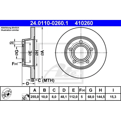 Диск тормозной задний AUDI A6/ALLROAD ALL 97-05 /D=255MM ATE 24.0110-0260.1