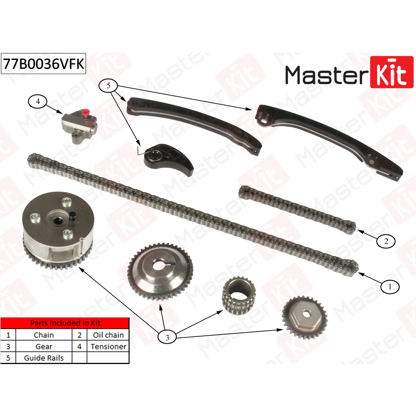 Комплект цепи ГРМ NISSAN 1.6i HR16DE 10- Full 2 MASTERKIT 77B0036VFK