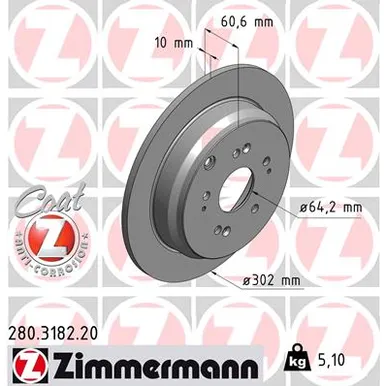 Диск тормозной BS HONDA CR-V 07 ZIMMERMANN 280.3182.20