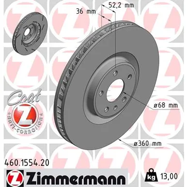 Диск тормозной передний L с покрытием COAT Z PORSCHE MACAN 14-> ZIMMERMANN 460.1554.20