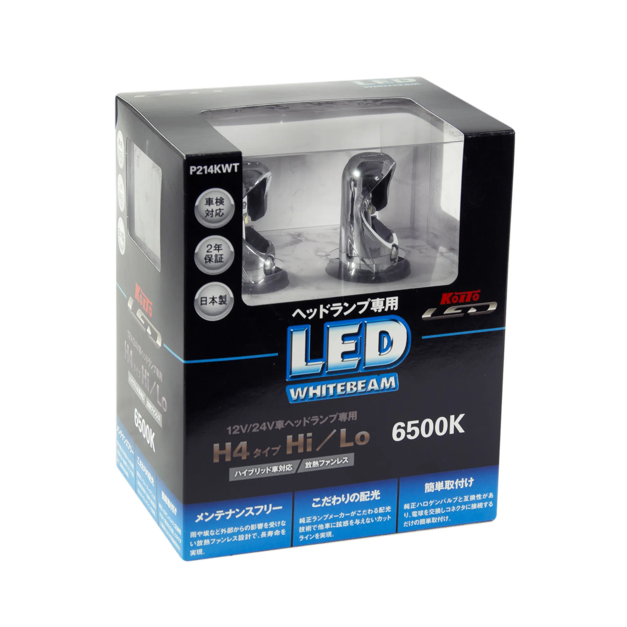 Лампа светодиодная 12V H4 11W P43t 6500K KOITO 2 шт. картон P214KWT