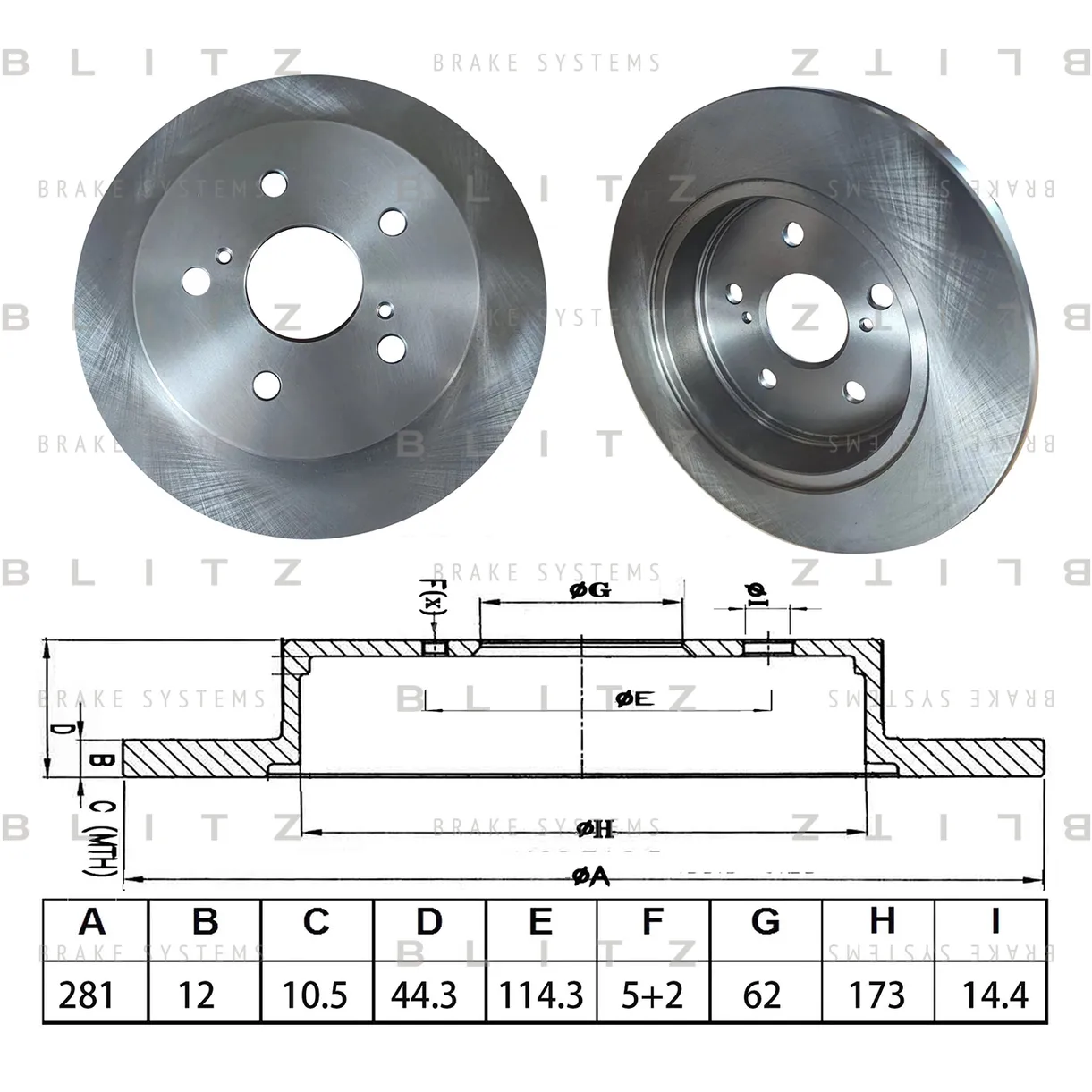 Диск тормозной задний TOYOTA CAMRY 17->/C-HR 16->/RAV 4 V 18->, LEXUS ES BLITZ BS0667