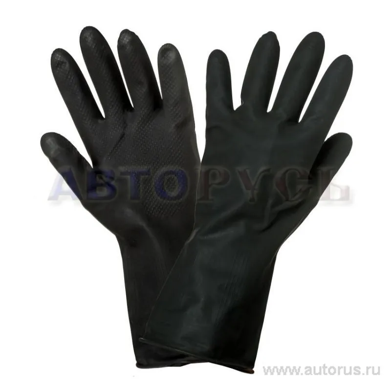 Перчатки латексные без подкладки (L), черные, с подвесом AIRLINE AWG-LS-10