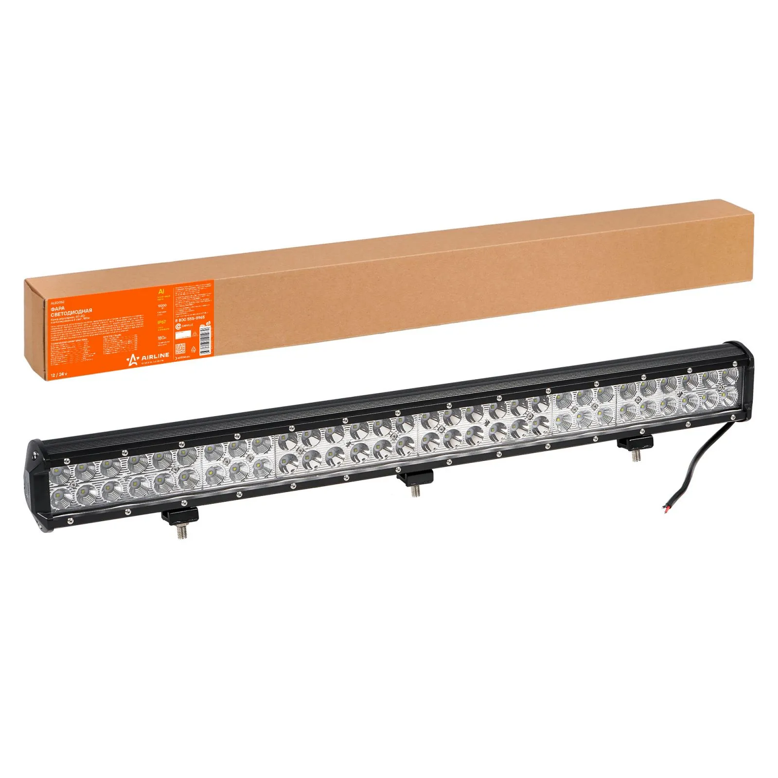 Фара светодиодная (балка) двухрядная 60LED, комбин.свет, 180Вт, 710х78х65мм, 12/24В AIRLINE ALED052