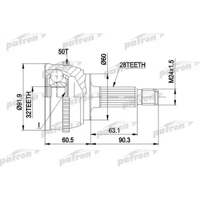 ШРУС наружн к-кт 28x60x32 ABS:50T HONDA: ACCORD 2.0/2.0 PATRON PCV1284