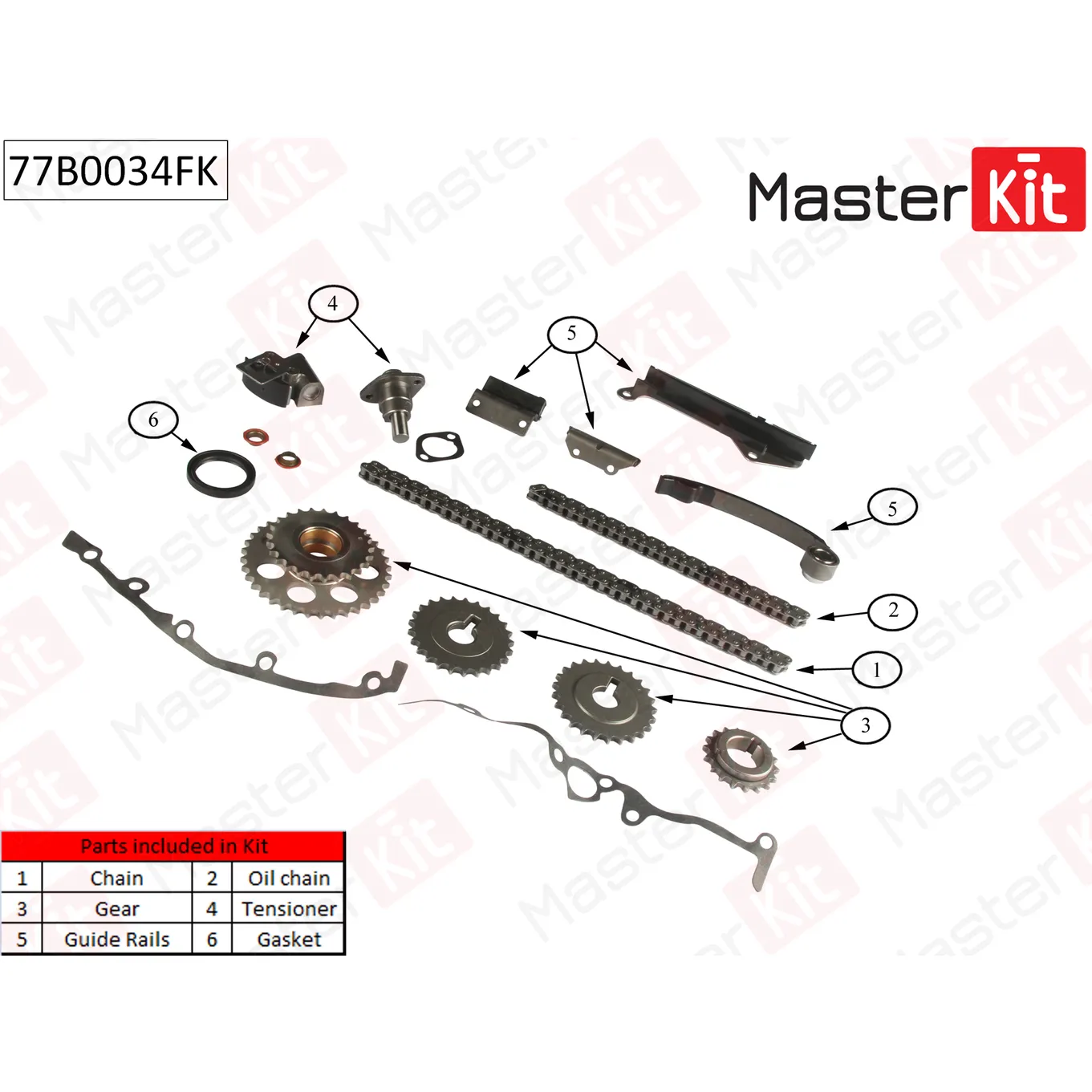 Комплект цепи ГРМ NISSANAlmera 1.6i GA14DEGA16DE 95 MASTERKIT 77B0034FK