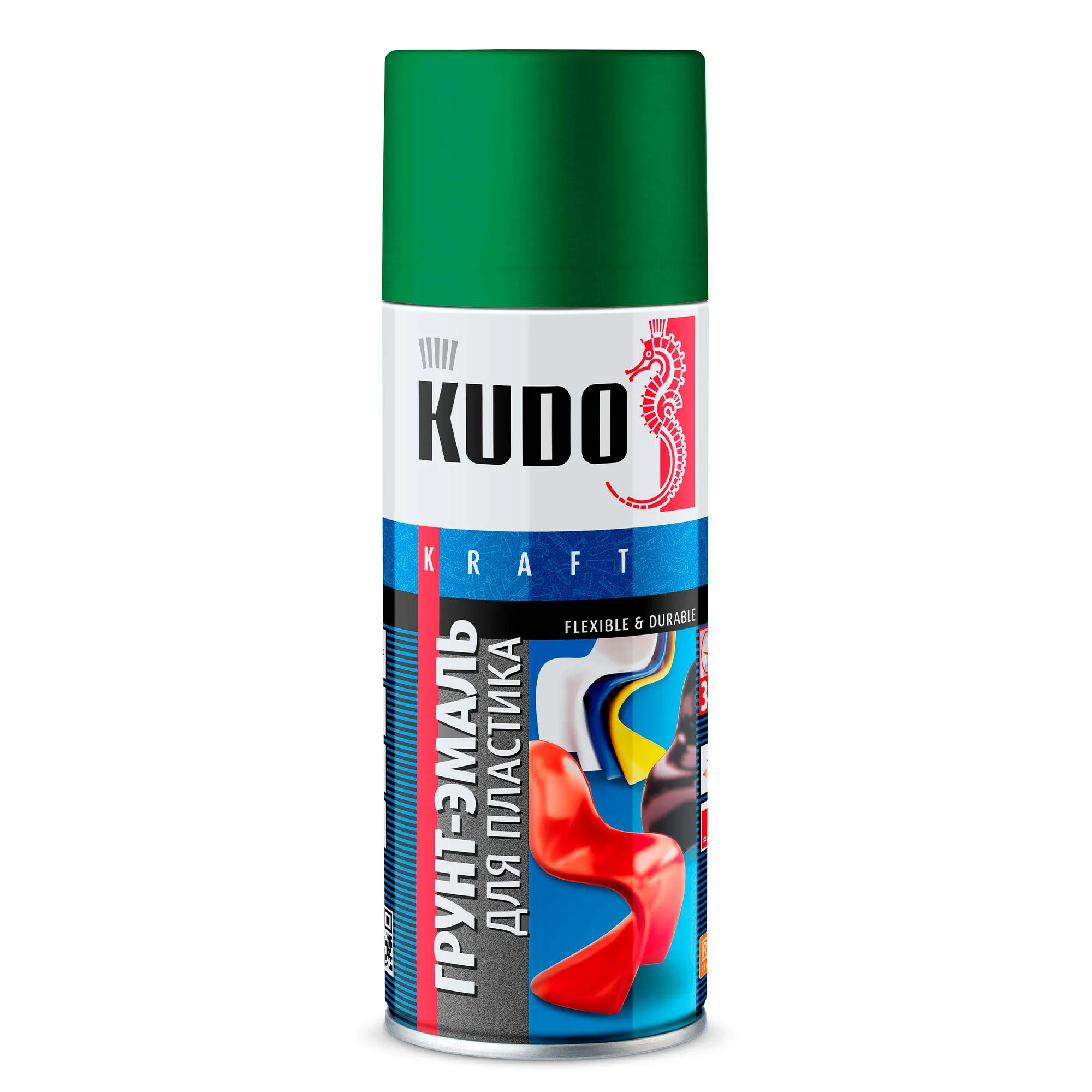 Грунт спрей для пластика зеленая, RAL 6005, 520 мл. KUDO KU-6008