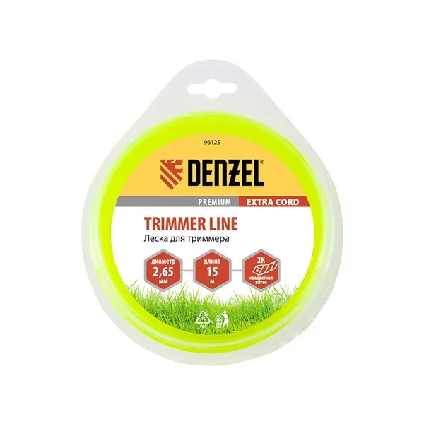 Леска для триммера, двухкомпонентная квадрат 2,65 мм, 15 м Extra cord Denzel 96125