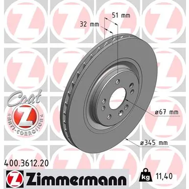 Диск тормозной передний ZIMMERMANN 400.3612.20