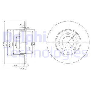 Диск тормозной передний VW GOLFJETTAPOLO 1.1-1.4 81-97 DELPHI BG2117