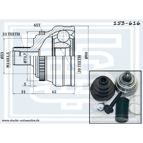 ШРУС AUDI 80 (B3) / AUDI 80 (B4) АКПП с ABS STARKE 153-616