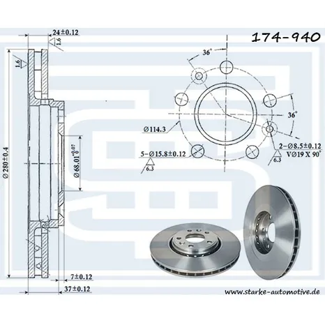 Диск тормозной передний RENAULT MEGANE III / DUSTER / FLUENCE 280X24 STARKE 174-940