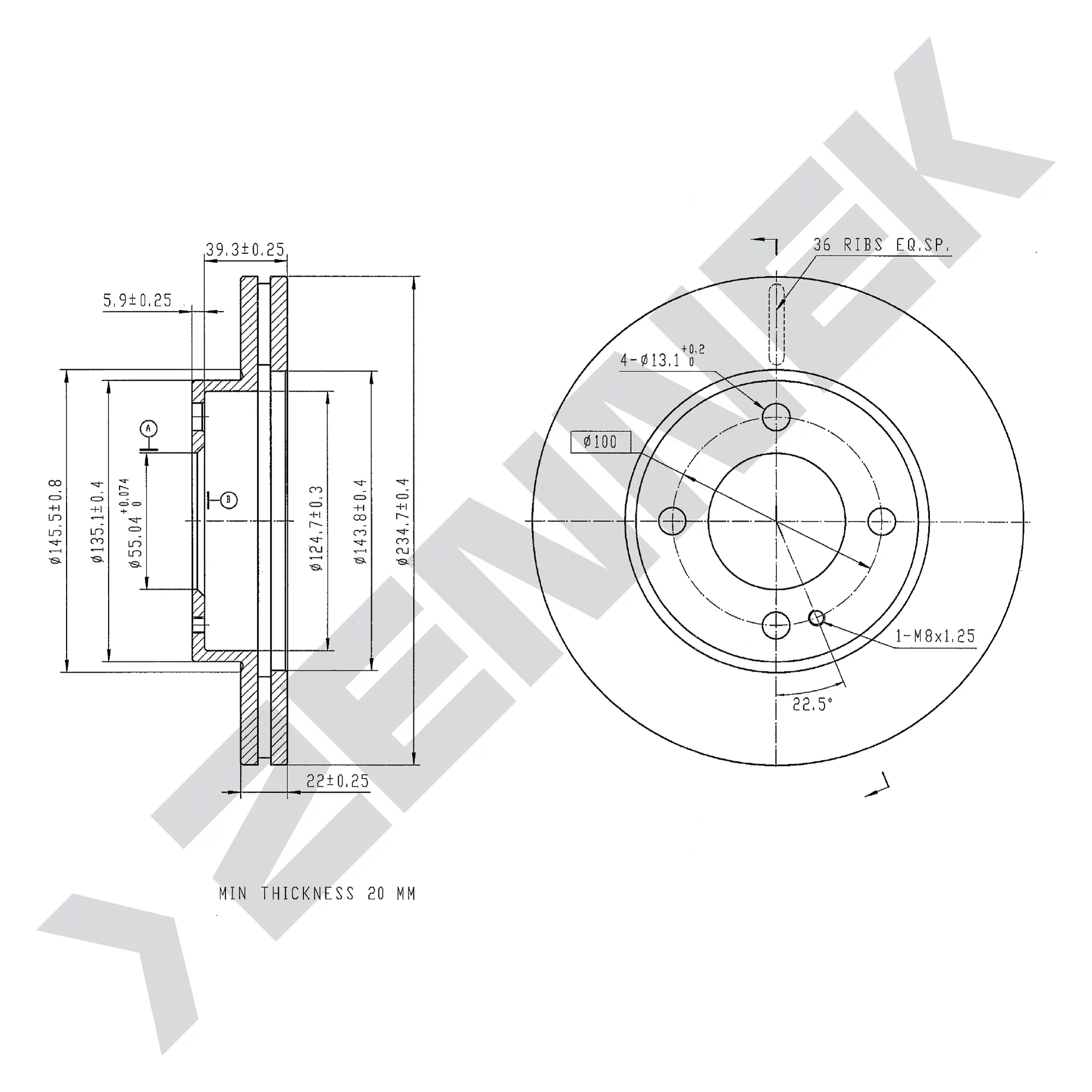 Диск тормозной передний MAZDA 323 87-03, DEMIO 96-03 (2 шт) ZENNEK DBD0174