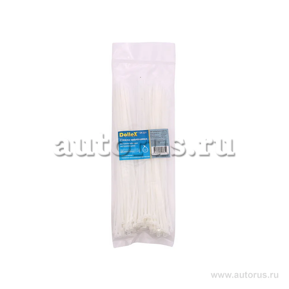 Стяжки нейлоновые, хомуты 3х200 уп 100 шт белый DOLLEX SN-321