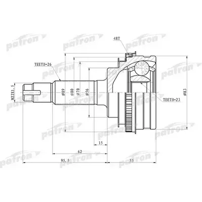 ШРУС наружный с кольцом ABS 23x56x26 ABS:48T TOYOTA COR PATRON PCV4006