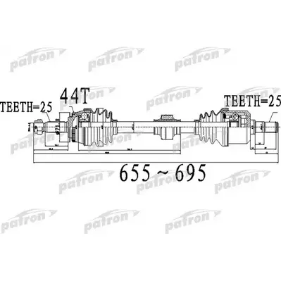Полуось передний мост слева 25X655X71,8X25 ABS:44T HYUNDAI PATRON PDS0488