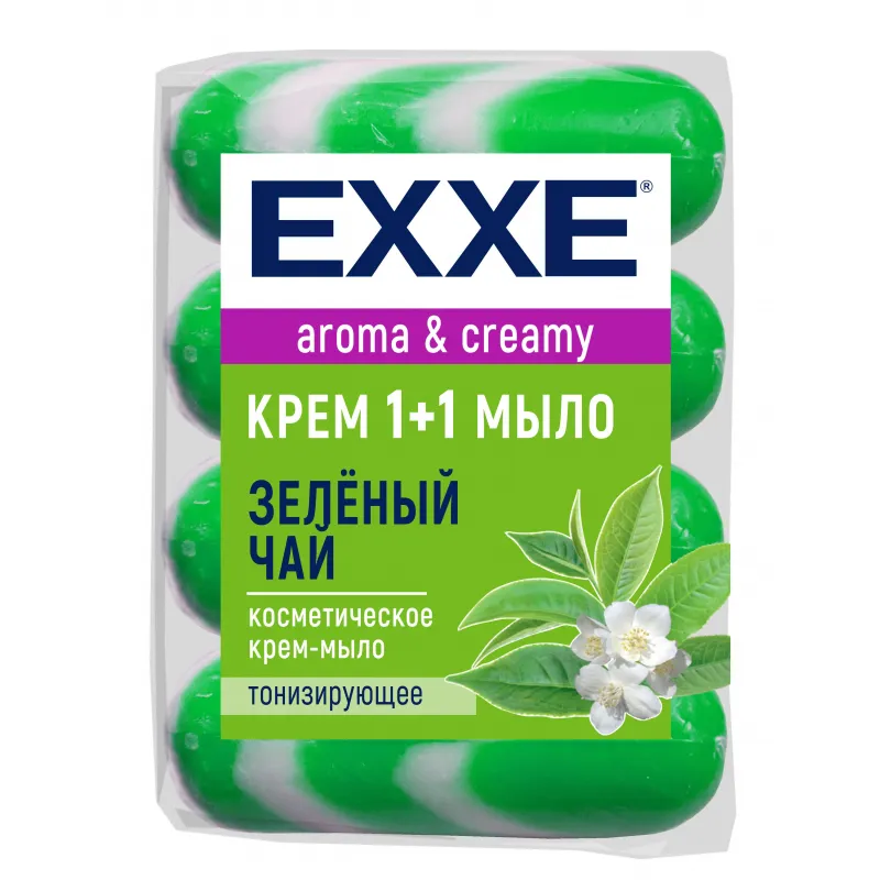 Мыло туалетное крем EXXE 1+1 Зеленый чай 90гр зеленое полосатое экопак 4ш/у 1486873
