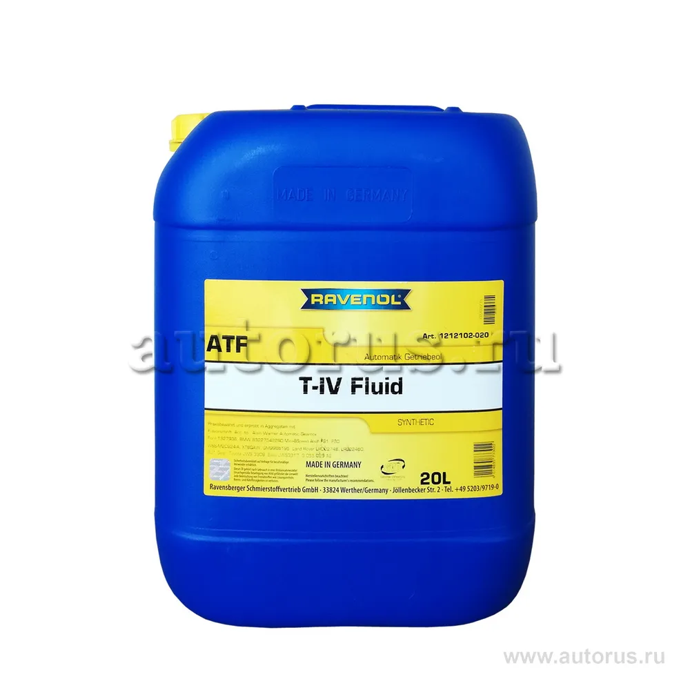 Трансмиссионное масло RAVENOL ATF T-IV Fluid (20л) new 1212102-020 (4014835733022)