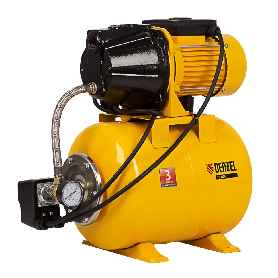 Насосная станция PS1100С, 1100 Вт, 4500 л/ч, ресивер 24 л, подъем 46 м, чугун Denzel 97215 Denzel 97215