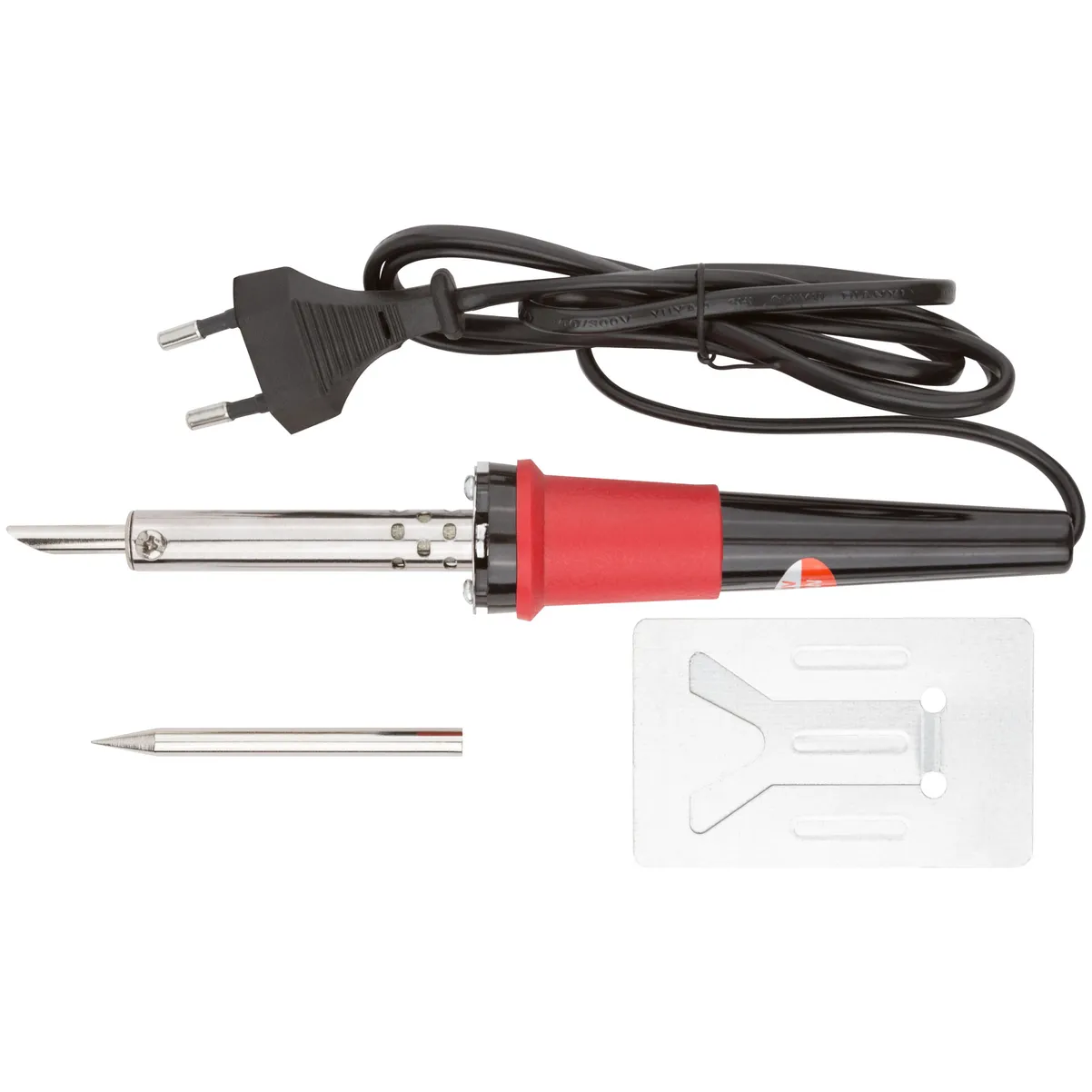 Паяльник 220 В, пластиковая ручка, доп-но подставка для паяльника и два сменных жала, D=5,8 мм, 60 Вт KУРС 60482