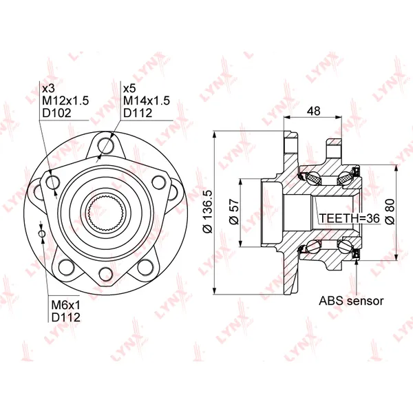 Ступица передняя в сборе L=R AD A3/VW Golf V/VI/Caddy 06-> LYNXauto WH-1119