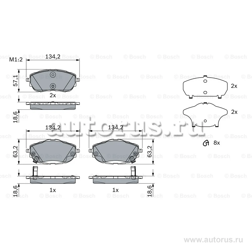 Комплект колодок для дисковых тормозов BOSCH 0986494676