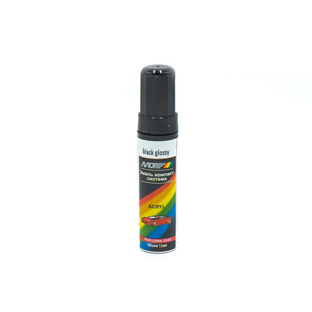 Краска акриловая с кисточкой черная глянцевая 12 мл. black glossy 12 ml. Motip black glossy 12ml
