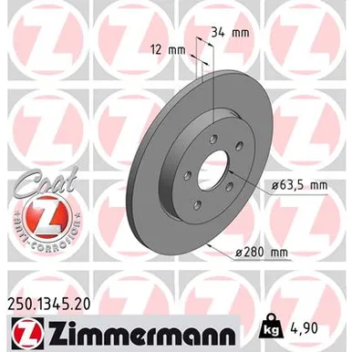 Диск тормозной задний FORD MONDEO III ZIMMERMANN 250.1345.20