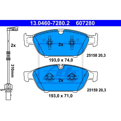 Колодки передние AUDI A6(C7)/A7/A8 III 09-> /Type ATE ATE 13.0460-7280.2