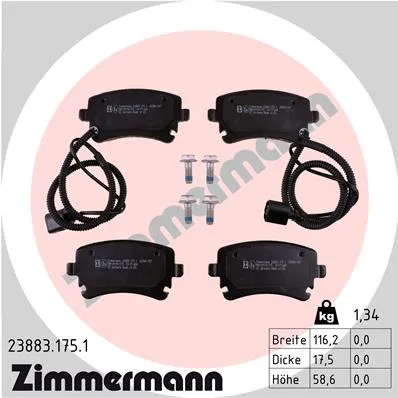 Колодки тормозные дисковые задн AUDI A4 05-, A4 Avant 05-, VW PHAETON 02- ZIMMERMANN 238831751