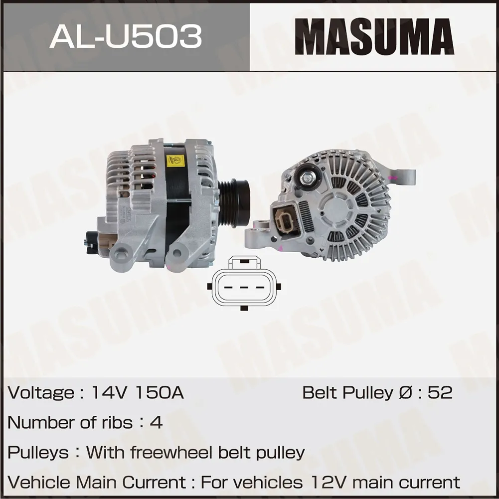 Генератор MASUMA, FORD / YVDA, YTMA, R9MA (14V/150A) MASUMA ALU503