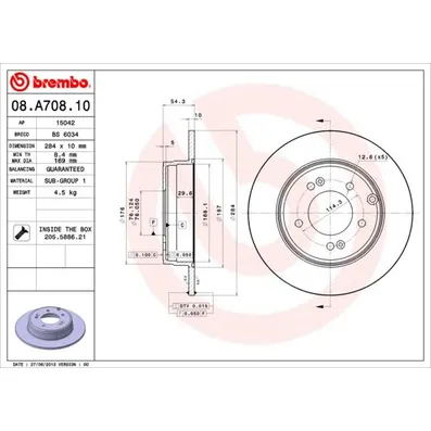 Диск тормозной задний HYUNDAI IX35, SONATA (NF)/ KIA OPTIMA BREMBO 08A70811