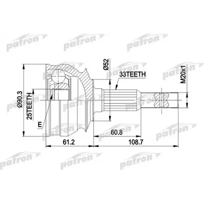 ШРУС наружн к-кт 33x52x25 OPEL: ASCONA, KADETT 1.6-2.0 PATRON PCV1008
