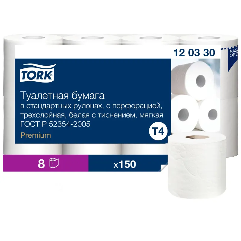 Бумага туалетная Tork Т4 3сл бел целлюл 15м 94л ультра мягк 8рул/уп 120330 1505673