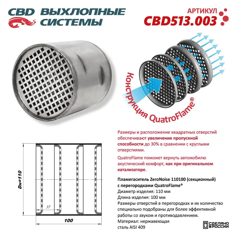 Пламегаситель коллекторный 110100 секционный из Нерж. стали. CBD513.003
