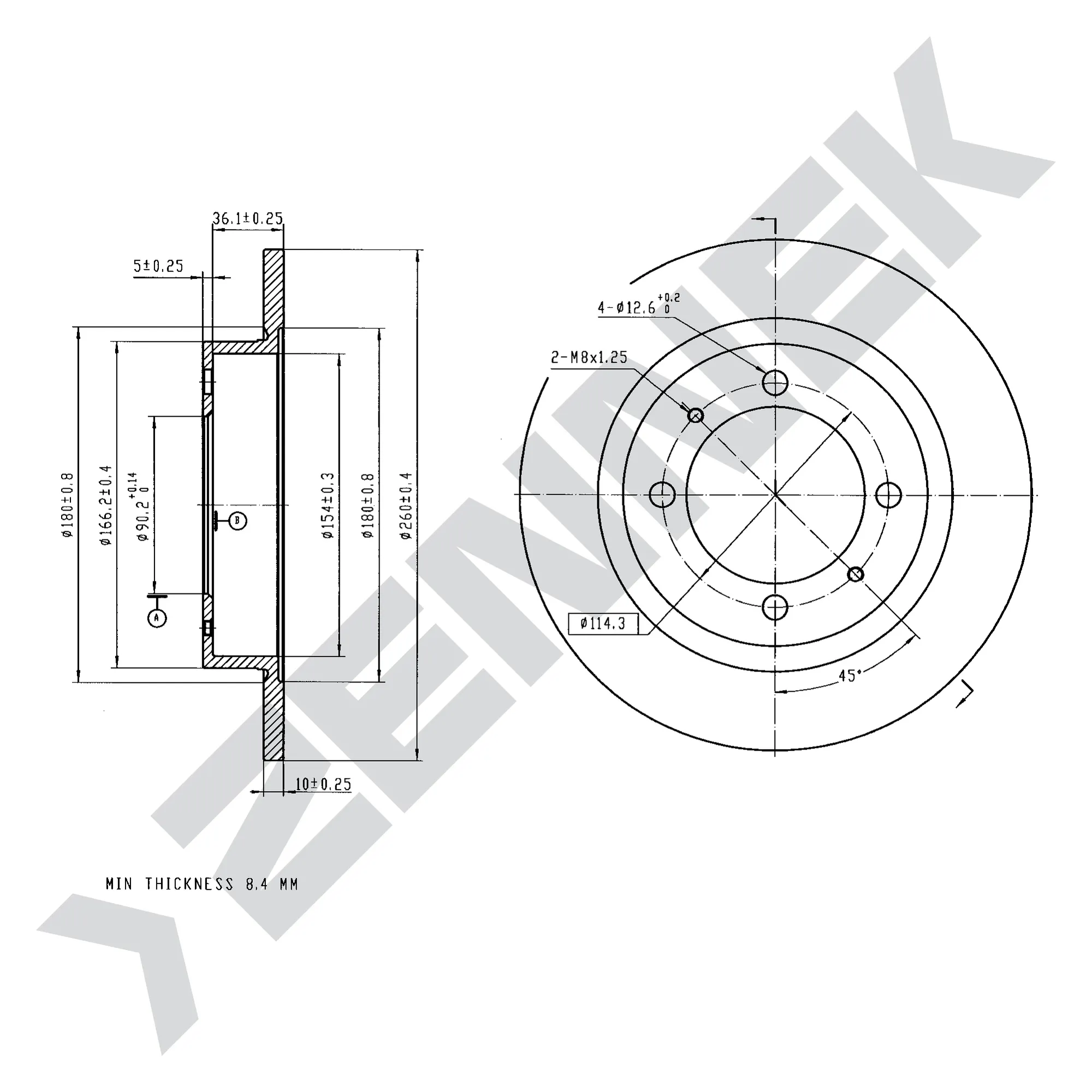 Диск тормозной задний MITSUBISHI CARISMA 95-06, SPACE 98-04 (2 шт) ZENNEK DBD0063