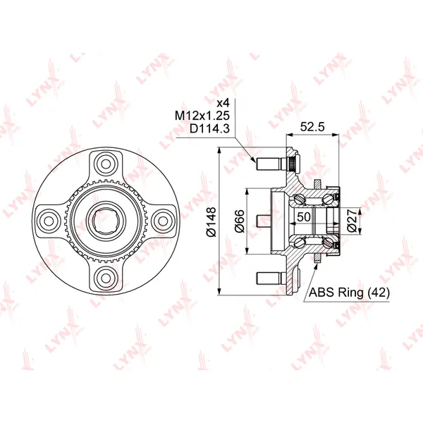 Ступица задняя в сборе L=R NISSAN Almera Classic 06-> LYNXauto WH-1458